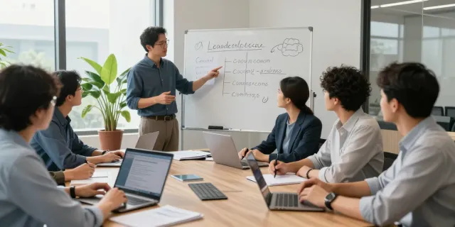Engaged managers in a leadership coaching workshop discussing strategies and sharing insights.