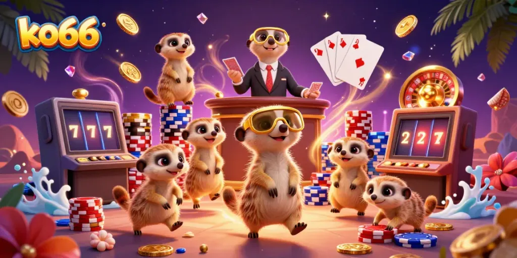 Experience epic gaming at ko66 with lively meerkats running a dazzling casino.