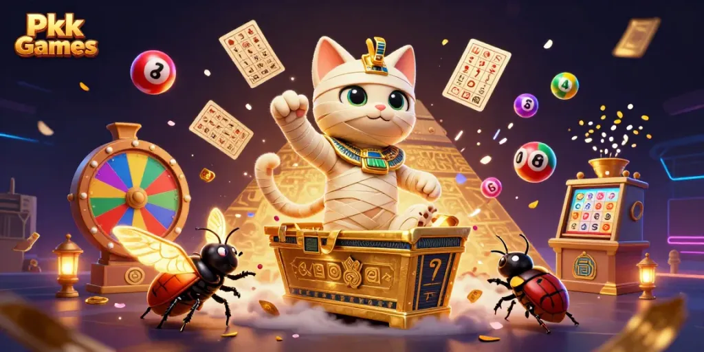 Experience Pkv Games excitement with a vibrant, action-filled casino scene featuring iconic elements.