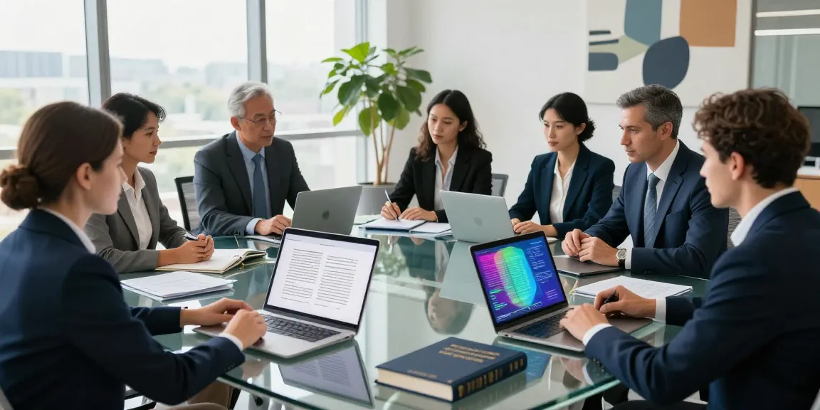 Lead Roedl team collaborating in a bright modern office discussing international legal strategies.