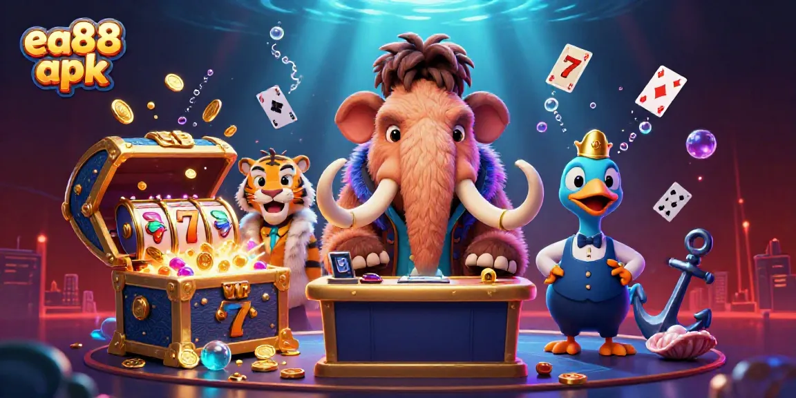 Experience the vibrant energy of the ea88 apk casino world with cartoon characters and gold coins.