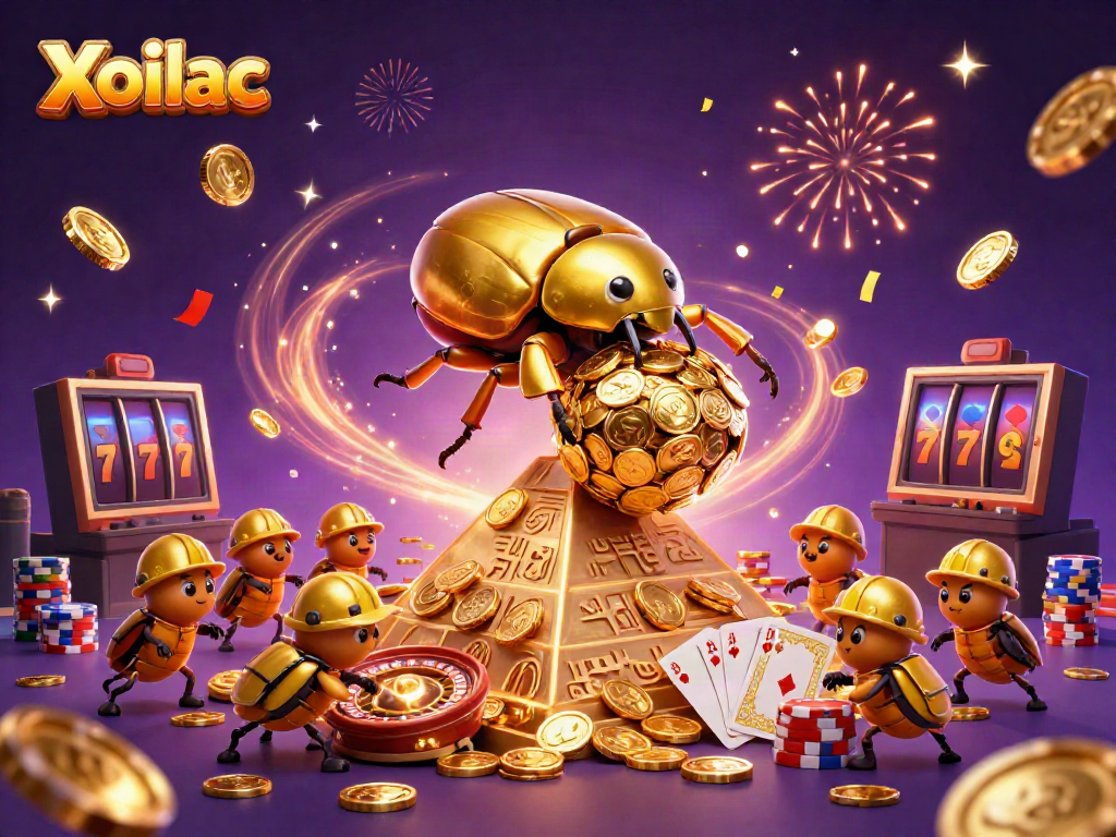 Experience the excitement of Xoilac with a golden beetle scene full of dynamic casino elements.