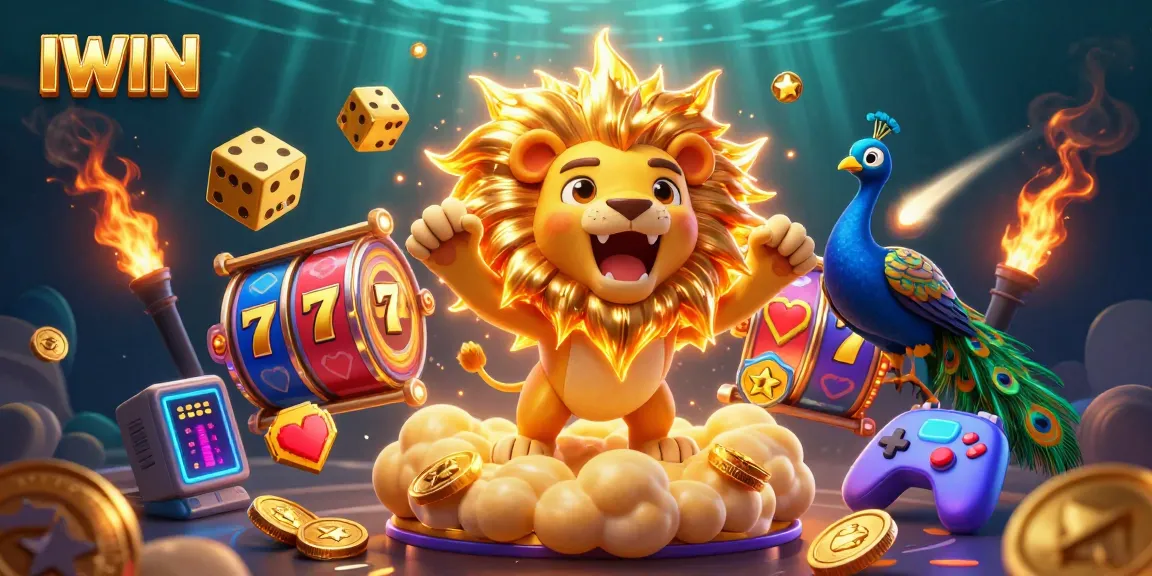 IWIN showcases thrilling casino experiences with dynamic gaming elements, including a roaring lion and vivid slot games.