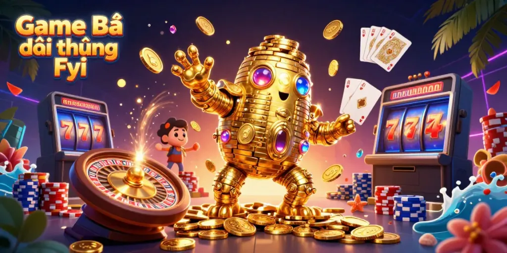 Experience the excitement of Game Bài Đổi Thưởng Fyi with vibrant 3D casino elements.