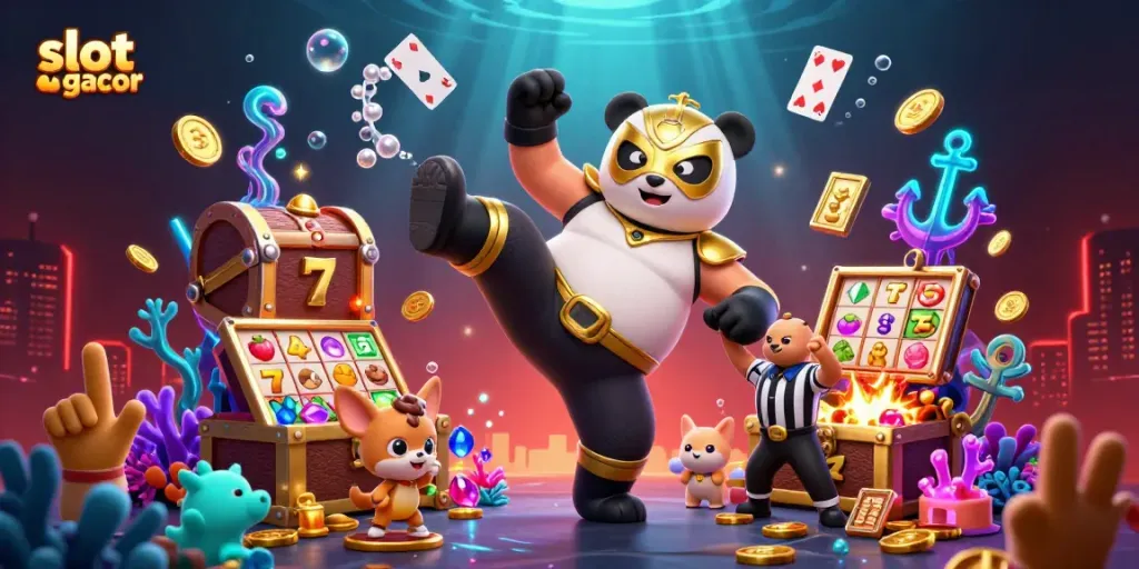 Experience the excitement of slot gacor with animated characters showcasing dynamic casino elements.