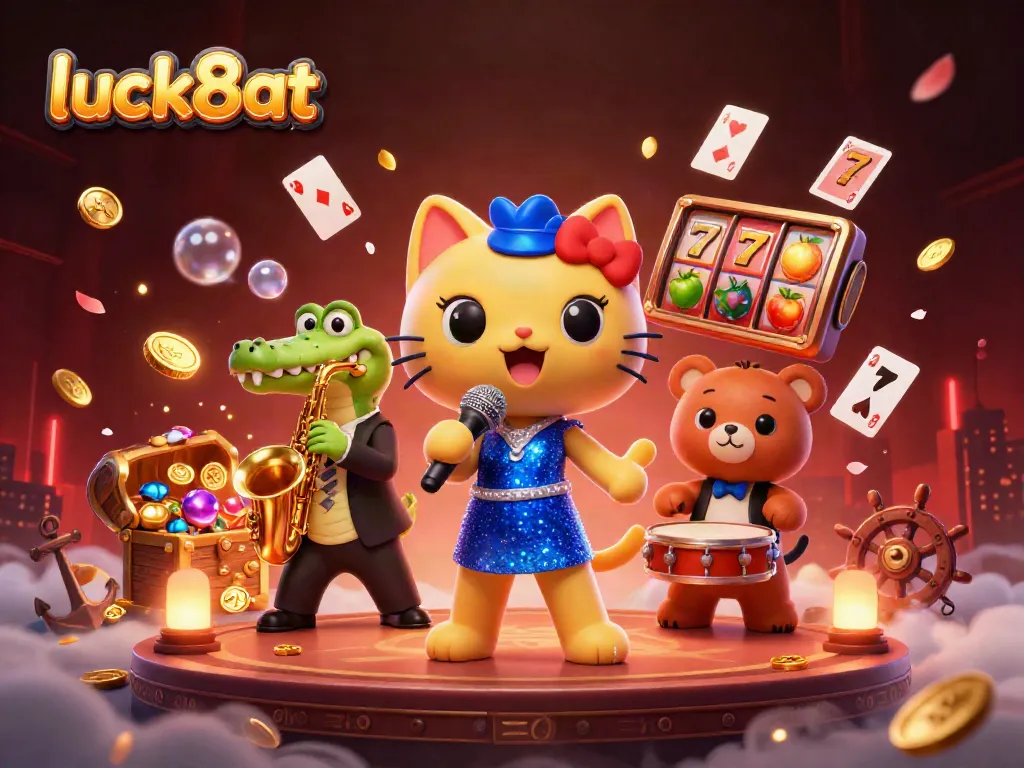 Engage in thrilling gameplay at luck8at with vibrant slot reels, 3D characters, and sparkling graphics.