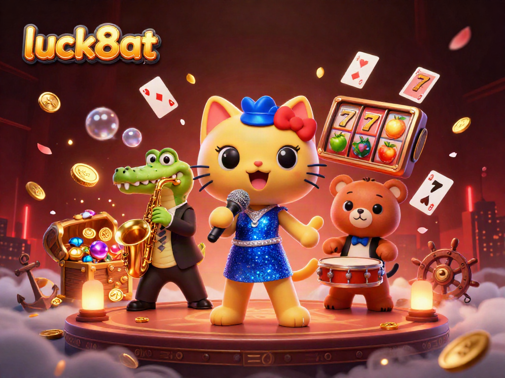 Engage in thrilling gameplay at luck8at with vibrant slot reels, 3D characters, and sparkling graphics.