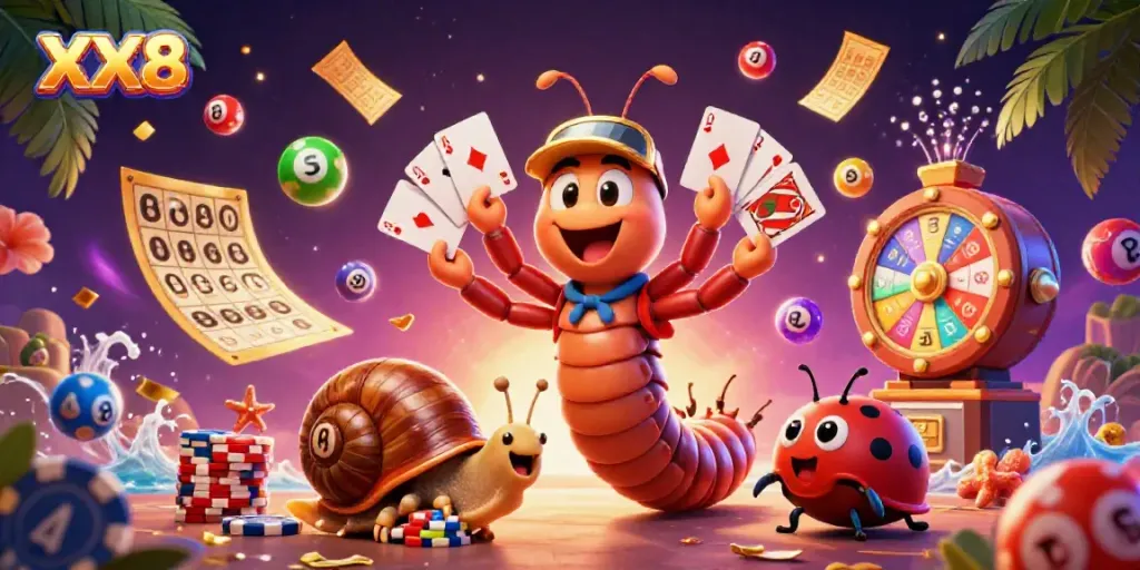 Experience the thrilling world of XX8 with animated characters and vibrant casino elements.
