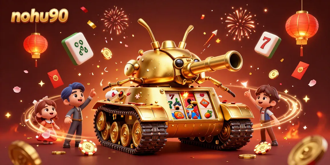 Experience gaming excitement with nohu90 featuring a vibrant 3D casino-inspired scene with a golden beetle tank.
