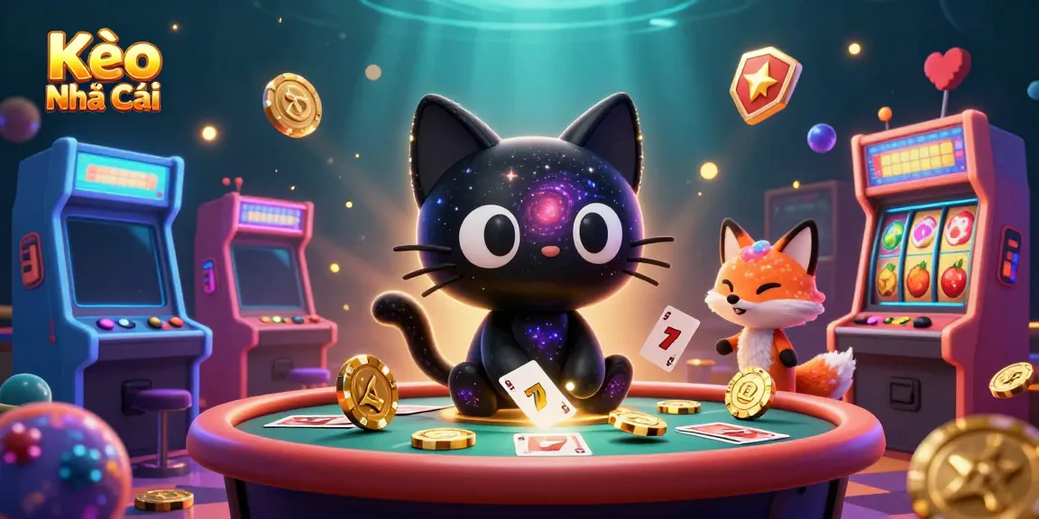 Kèo Nhà Cái engages players with an enchanting cosmic casino scene featuring vibrant characters and dazzling game elements.