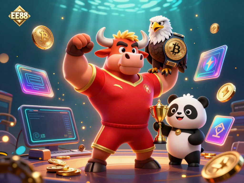 Experience the thrill of EE88 with a winning trio in a vibrant casino setting.