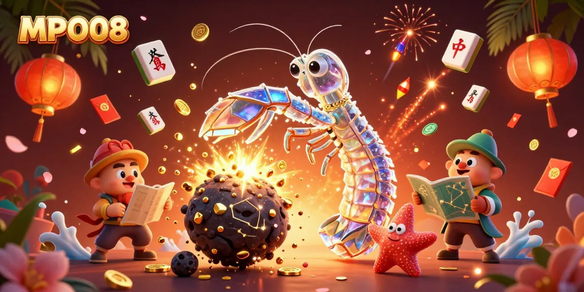 MPO08 revitalizes gaming with colorful characters and dynamic casino elements in a vibrant illustration.