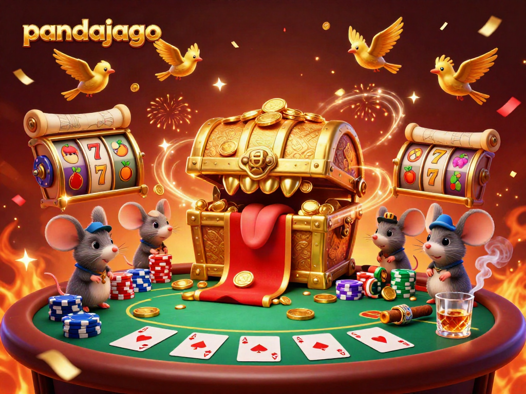 Pandajago menampilkan ilustrasi 3D yang memukau dengan peti harta karun dan permainan slot yang menarik perhatian para penjudi.