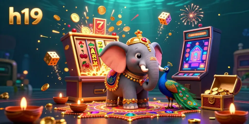 Engage with h19's vibrant online gaming atmosphere featuring a dynamic casino scene.