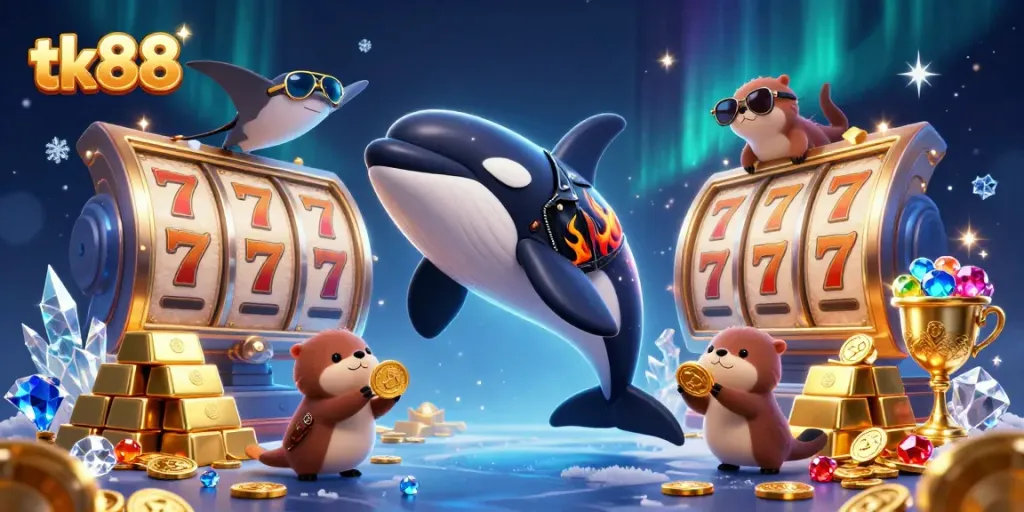 Experience the thrill of tk88 slots with vibrant characters and dynamic casino elements.