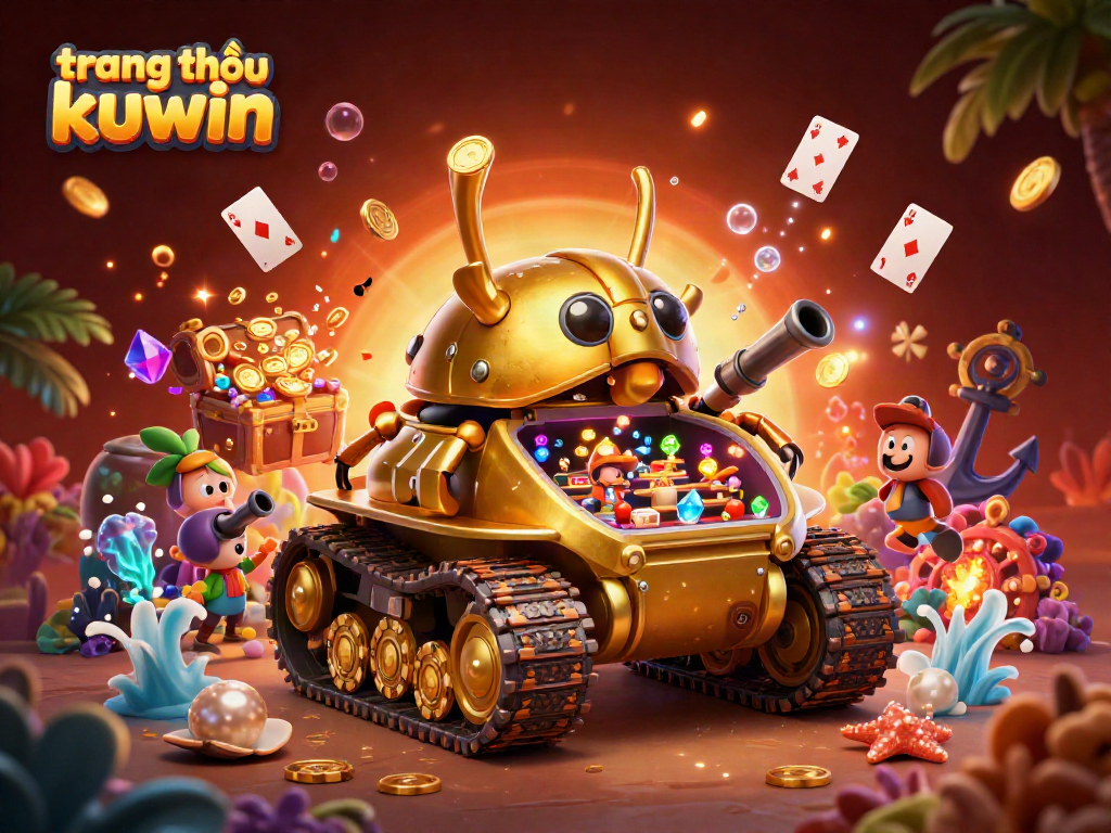 Experience the vibrant energy of trang chủ kuwin with our unique casino-themed scene featuring a golden beetle tank.