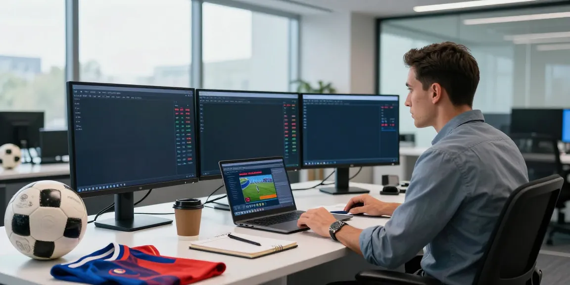 ข่าวซื้อขายนักเตะ analyzed in a vibrant newsroom setting with sports journalist and multiple data screens.