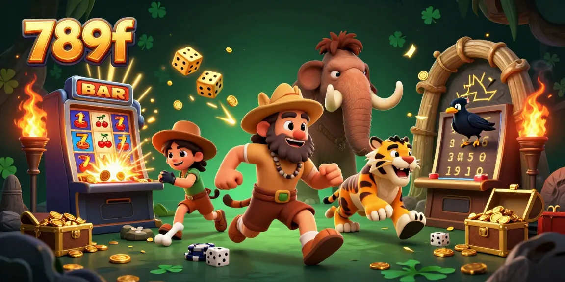 Engage in thrilling 789f casino action with unique caveman characters and a dynamic jackpot scene.