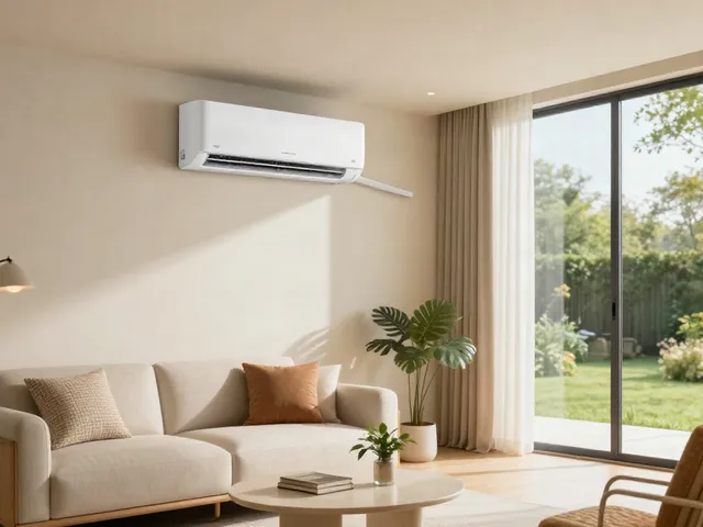 Comfortable living room featuring a modern mini split air conditioner enhancing the home ambiance.