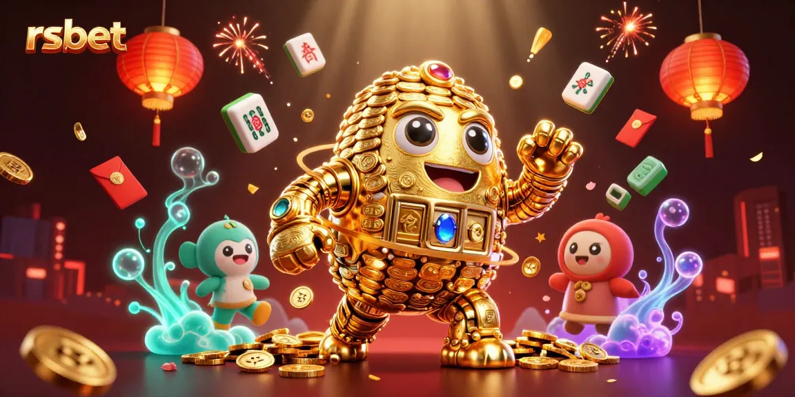 Experience engaging gameplay with rsbet's captivating golden golem character amidst festive casino elements.