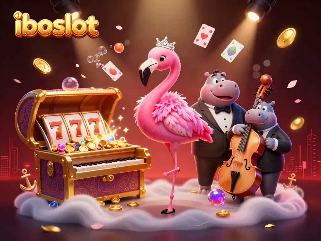 Experience the vibrant energy of iboslot with dynamic characters and exciting casino elements in a rich 3D scene.