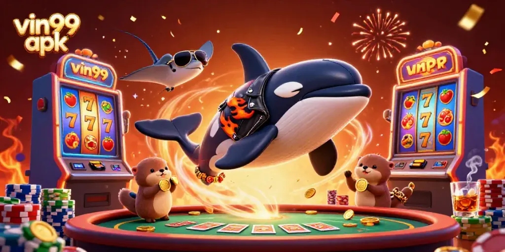Experience the excitement of winning with vin99 apk, featuring a dynamic 3D casino scene filled with action.