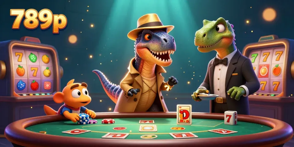 Join the thrilling world of 789p as a velociraptor card counter and friends engage in action-packed casino fun.