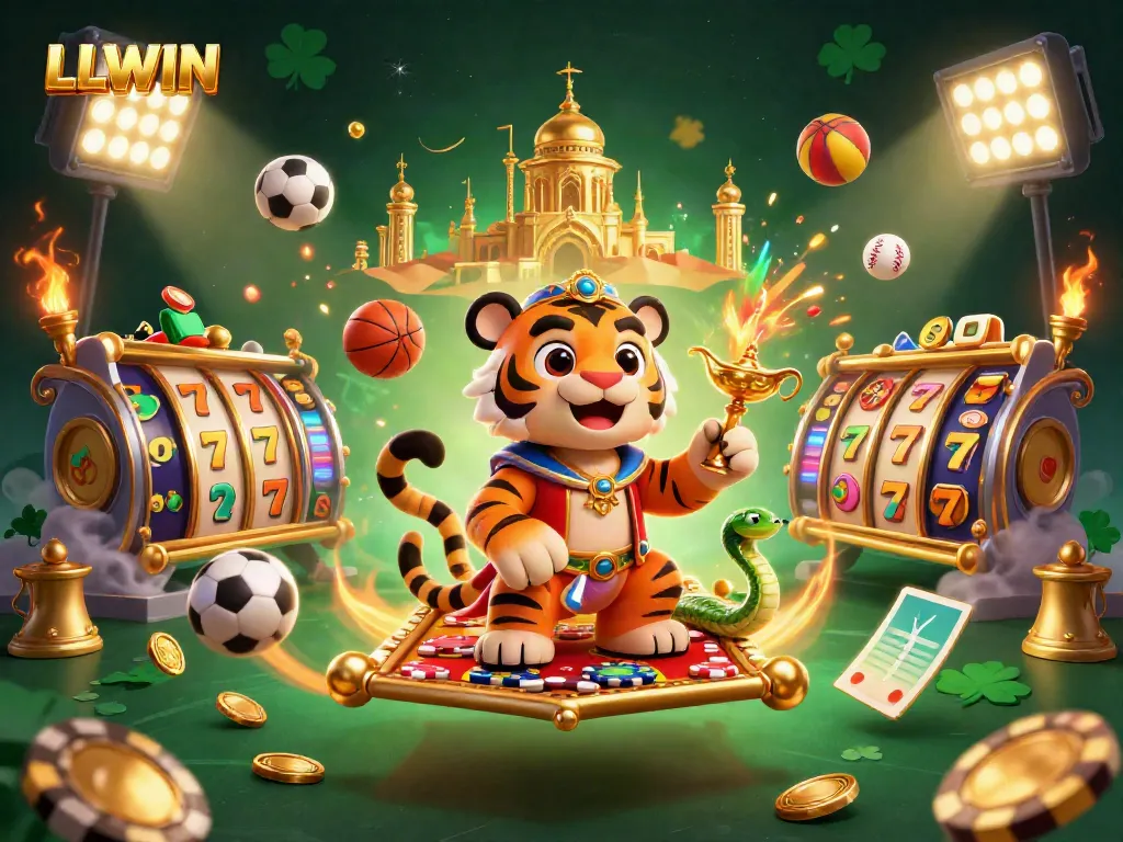 Engage with the thrilling atmosphere of LLWIN, showcasing vibrant casino elements amidst dynamic 3D characters.