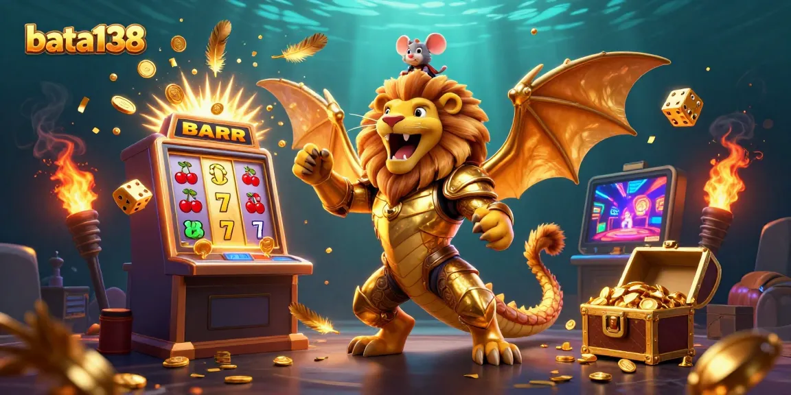 Bata138 slot gaming experience with a golden chimera champion and exciting casino elements.