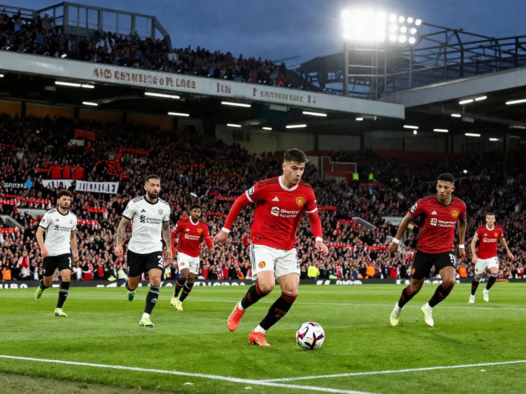 Exciting moment from the Manchester United vs Liverpool match highlighting players and fans in action.