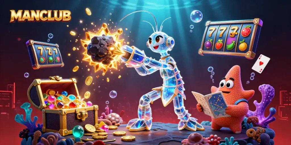 Watch the MANCLUB shake the gaming world with an explosive underwater scene of slots and treasures.