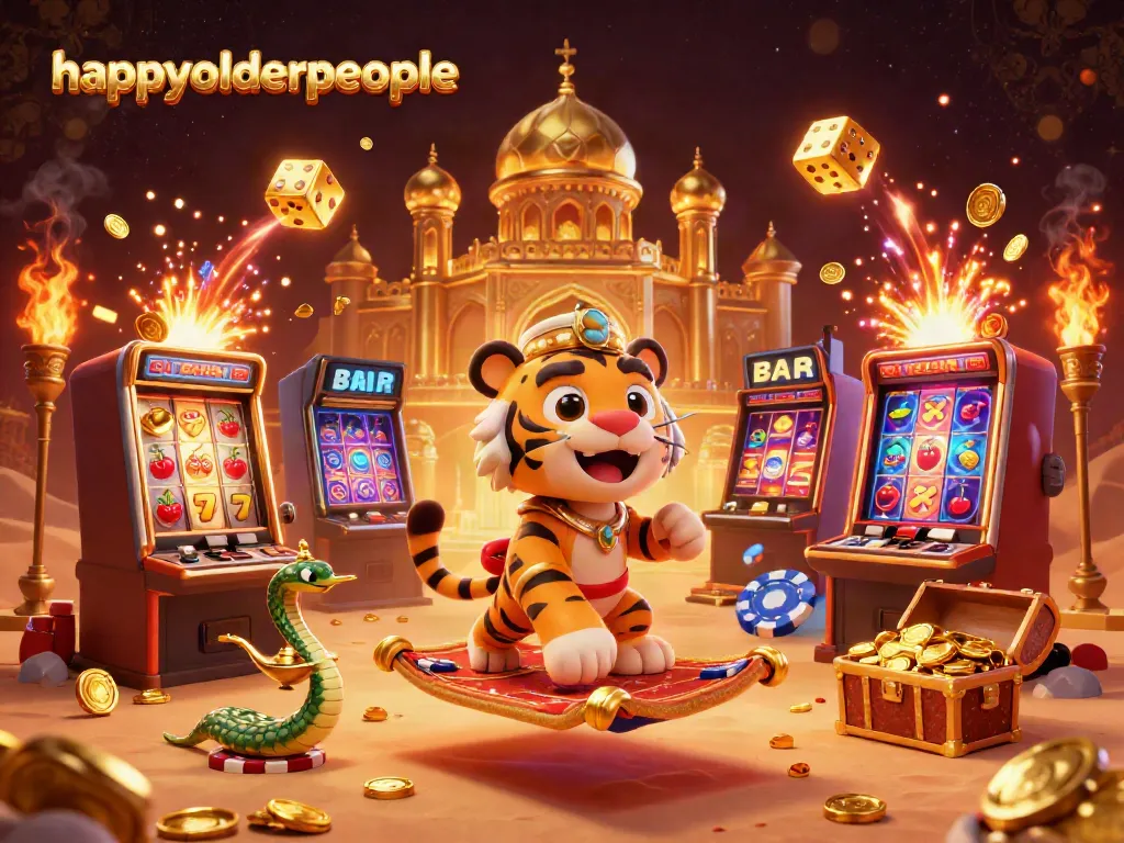 Experience the vibrant excitement of happyolderpeople with a jackpot-winning slot machine scene featuring a tiger sultan.