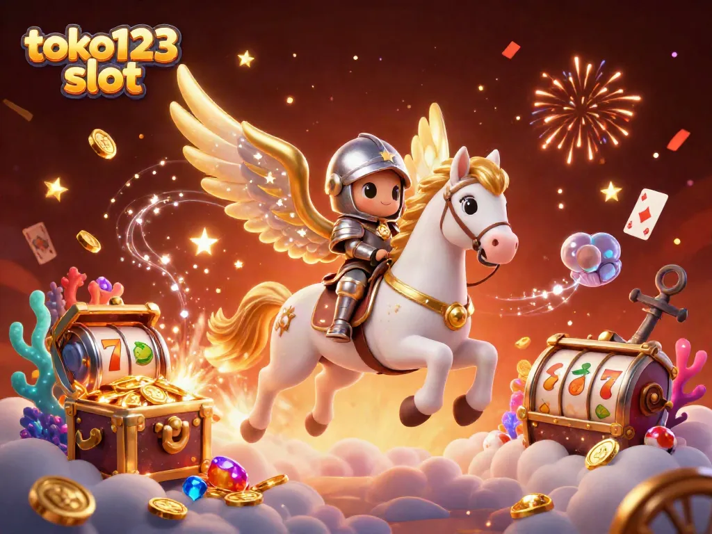 Play the exciting toko123 slot with a celestial horse and treasure-filled adventure scene.