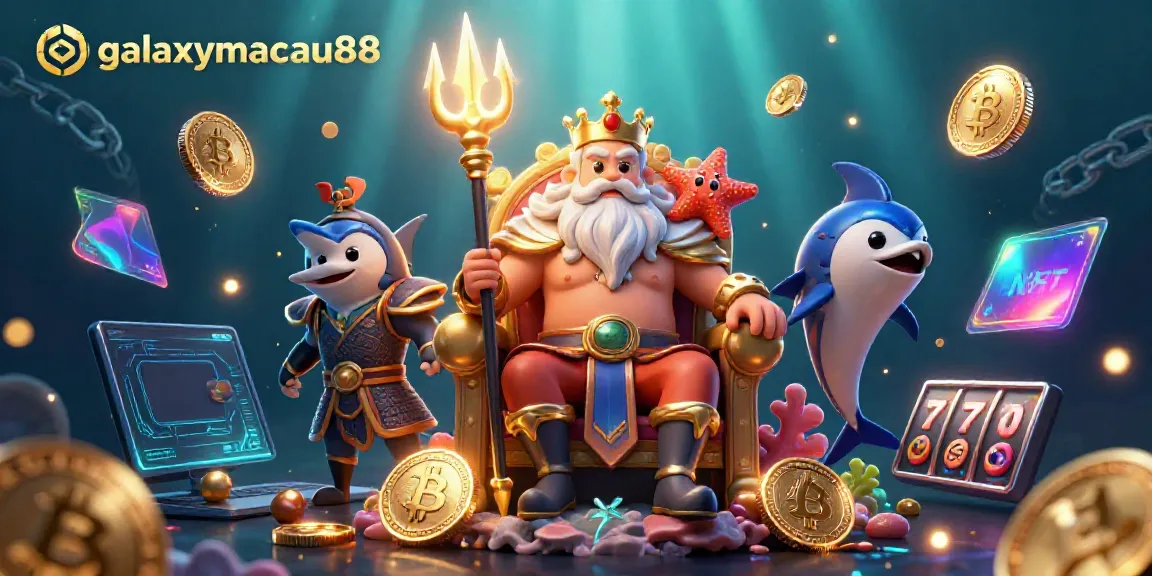 Experience gaming excitement with galaxymacau88's vibrant 3D casino scene featuring Neptune and treasure.
