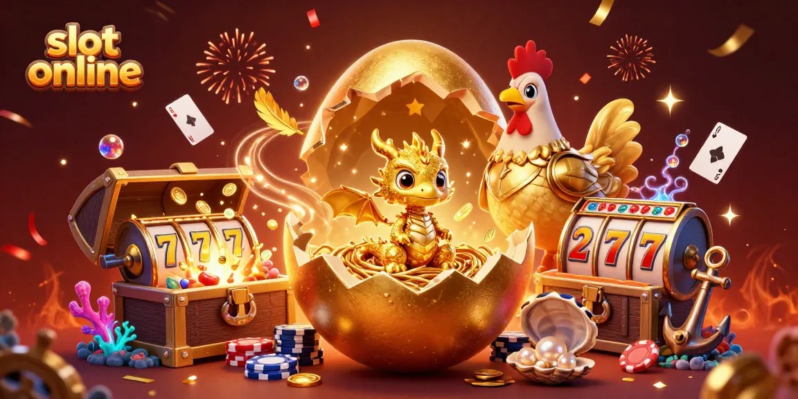 Experience thrilling slots online with a dazzling golden dragon guarding treasures and vibrant casino elements.