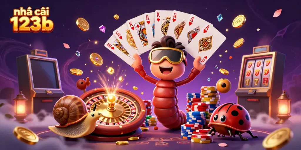 Experience thrilling gaming at nhà cái 123b with a vibrant casino scene featuring a millipede dealer and high roller.