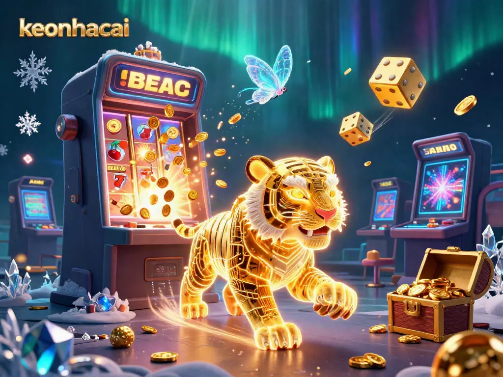 Engage your luck at keonhacai with a thrilling 3D casino scene filled with vibrant symbols and golden treasures.