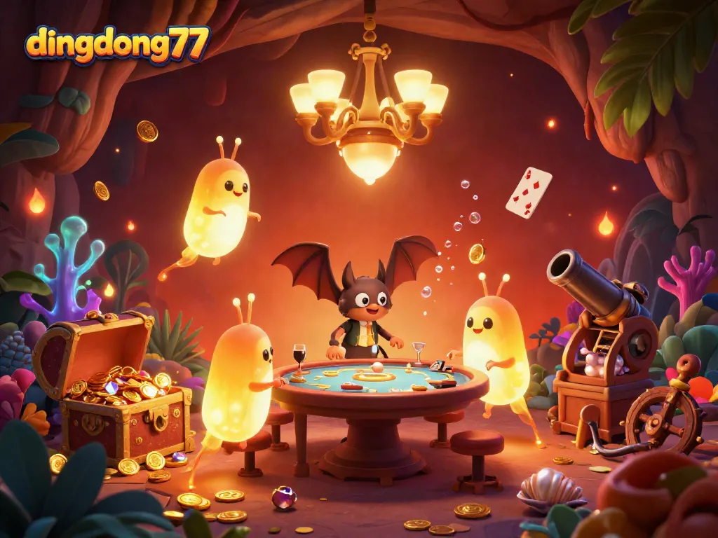 Dive into the excitement of dingdong77’s vibrant casino with glowworms illuminating the action.