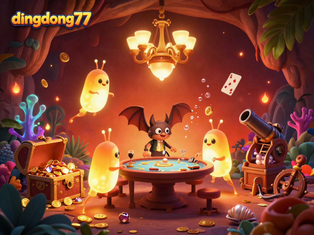 Dive into the excitement of dingdong77’s vibrant casino with glowworms illuminating the action.