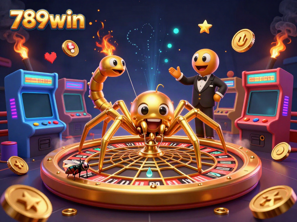 Engage with 789win's vivid 3D casino world featuring a spider, fly, and centipede in dynamic play.