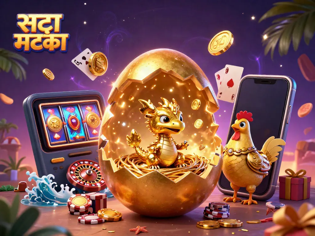सट्टा मटका के रोमांचक माहौल में क्रिस्टलाइज्ड गोल्ड ड्रैगन और गोल्डन चिक्स की प्रस्तुतियों के साथ खेल के तत्वों का दृश्य।
