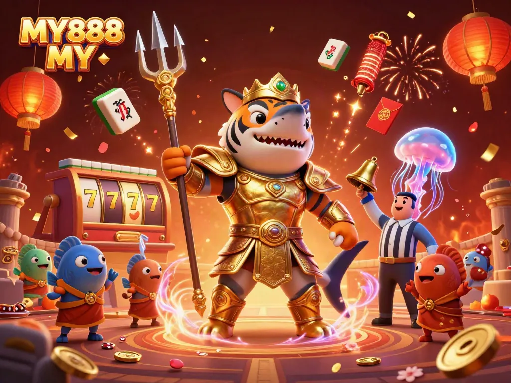 Experience thrilling gaming action with MY888 MY, featuring a vibrant casino scene filled with jackpots and excitement.