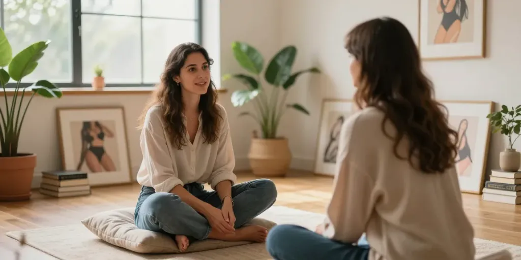 Engaging session with a sex coach for women in a serene studio