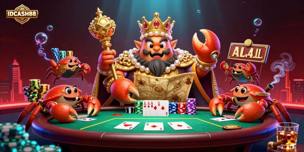 Experience thrilling gameplay at IDCASH88 with a vibrant 3D scene showcasing casino elements and characters.