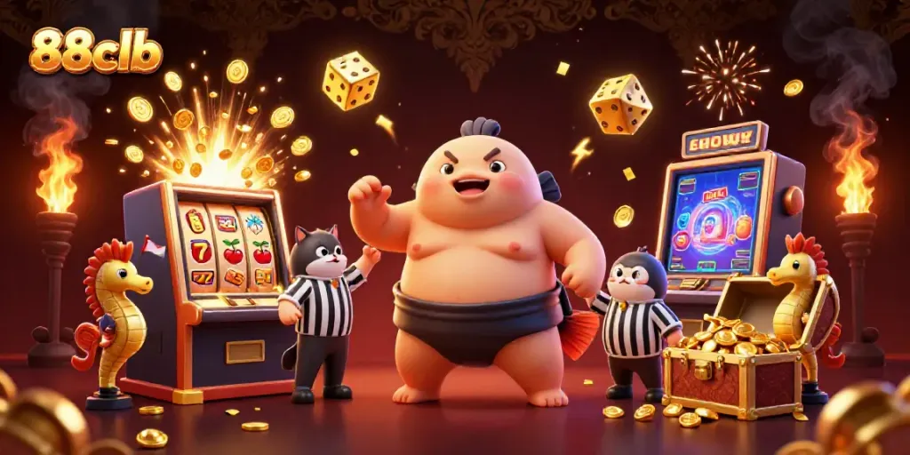 Experience the excitement of 88clb with colorful slot machines and a lively underwater scene.