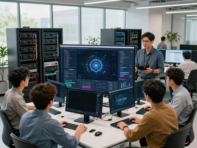 Engineers collaborating on AI infrastructure within a modern workspace.