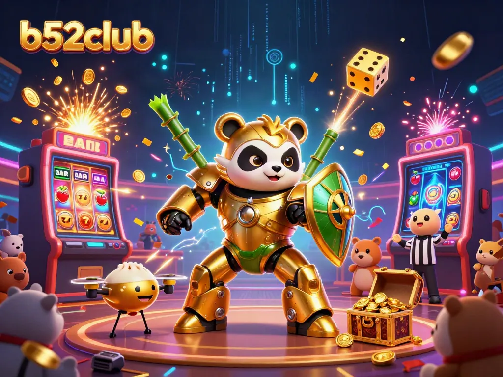 Experience exciting wins at b52club with a vibrant casino illustration featuring thrilling game elements.