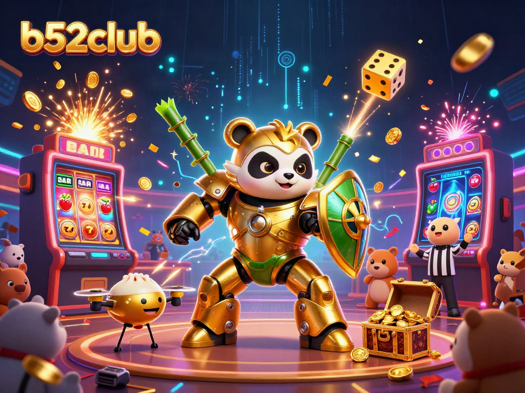Experience exciting wins at b52club with a vibrant casino illustration featuring thrilling game elements.