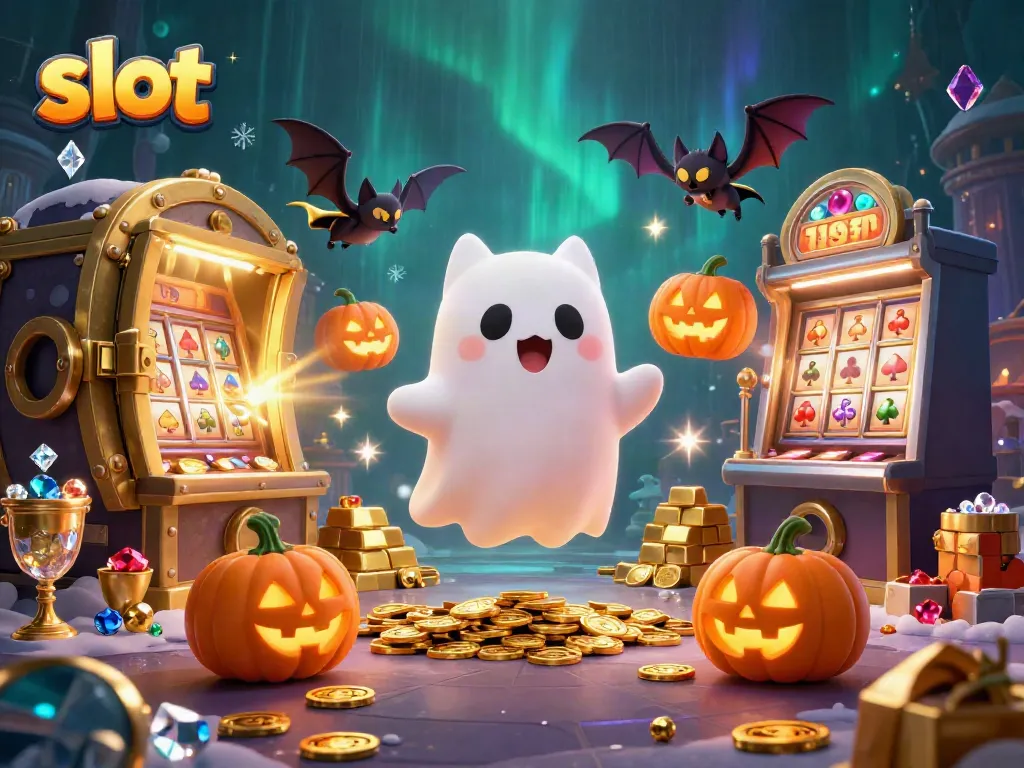 Experience vibrant slot action with ghostly characters and treasure-filled ambiance in an enchanting casino.