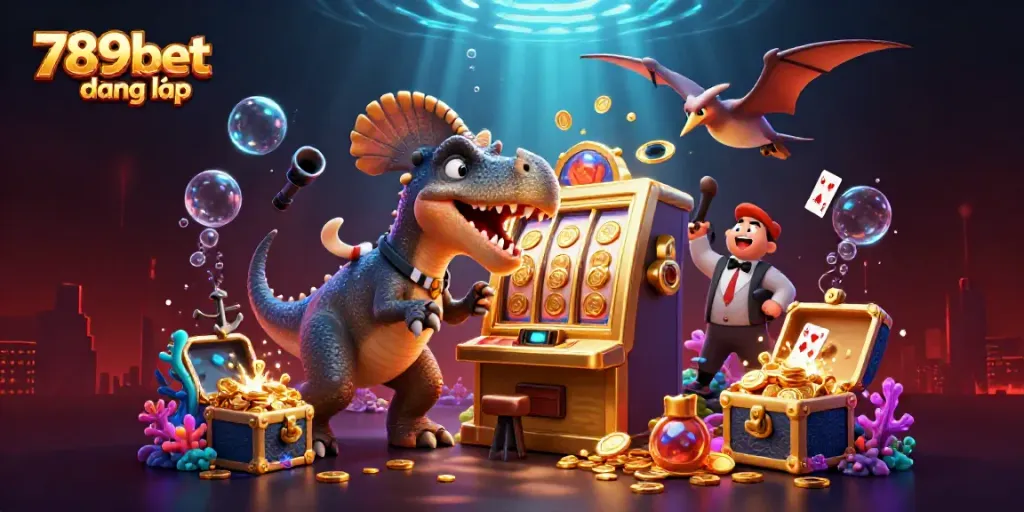 Engage in 789bet đăng nhập with a vibrant, dynamic casino scene of characters amidst golden jackpot elements.